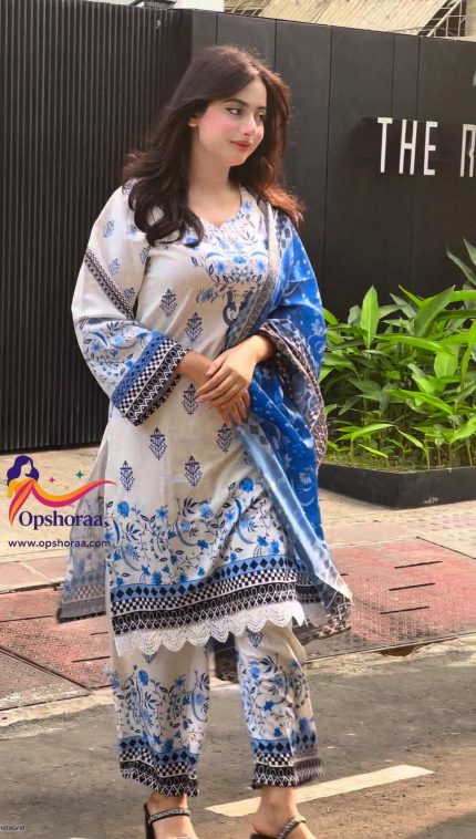 পাকিস্তানি মোস্ট ডিমান্ডিং রেডিমেড কোর্ডস থ্রি-পিস!!(কোর্ডস:৬) অফ হোয়াইট + ব্লু