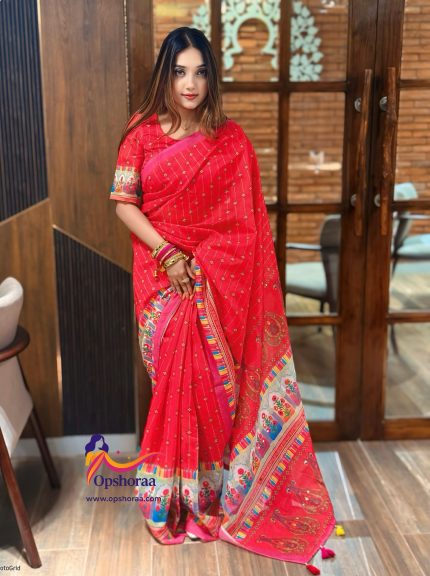 প্রিমিয়াম চাঁন্দেরি সিল্ক ডলার শাড়ি ও ব্লাউজ পিস (কোড-৮) মেজেন্ডা