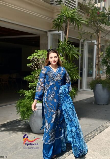 ভাইরাল ব্লু (সিকুয়েন্স + এম্ব্রয়ডারি) পাকিস্তানি ইন্সপায়ার্ড রেডিমেড জর্জেট থ্রি-পিস!!(কোর্ডস:২৪)