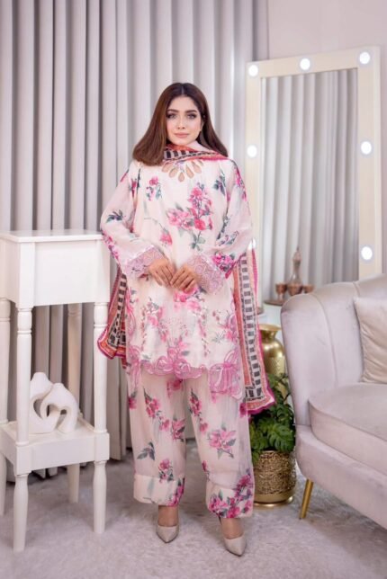 ঈদ এক্সক্লুসিভ গর্জিয়াস কাটওয়ার্ক পার্টিওয়্যার ড্রেস!!(কোর্ডস:৩৭) হোয়াইট পিংক